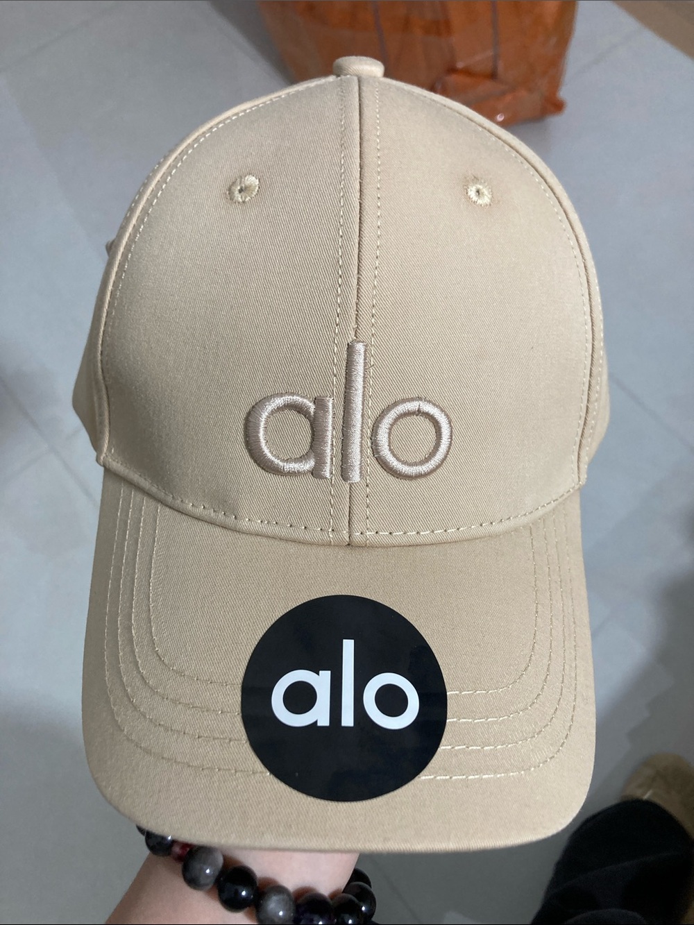 Authentic ALO Yoga Embroidered Logo Cap in Tan